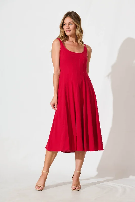 Shaima Midi Sundress in Red Cotton