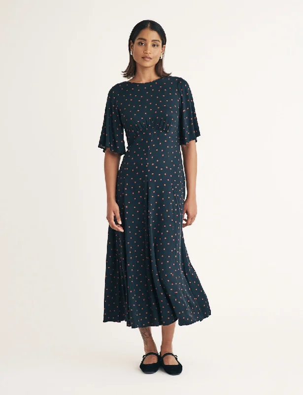 Black Polka Dot Winnie Midi Dress