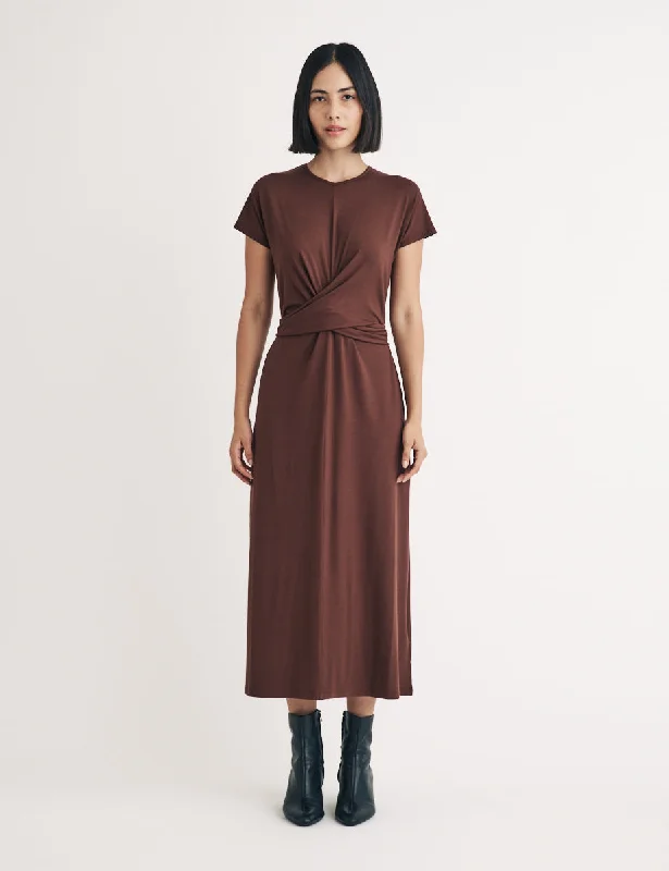 Brown Twist Front Lauren Midi Dress