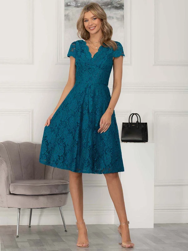 Cap Sleeve Lace Prom Dress, Teal