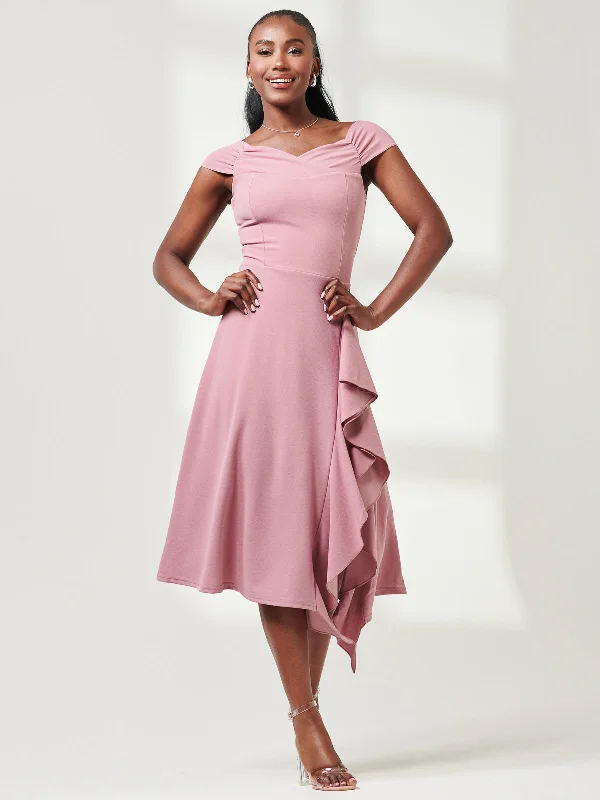 Desiree Frill Fit & Flare Dress, Mauve