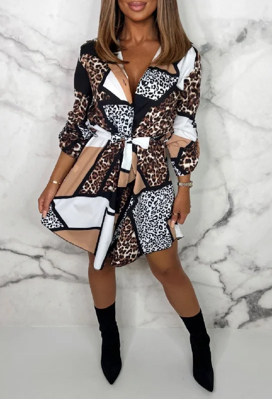 Feline Flirty Multi Mixed Animal Print Shirt Dress