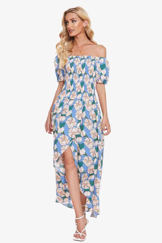 Floral Off-Shoulder Slit Maxi Dress