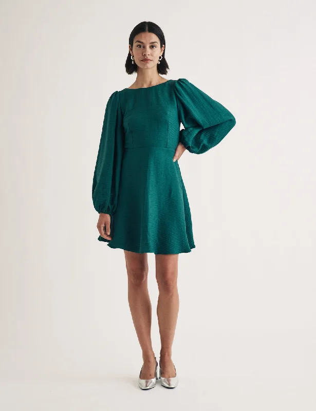 Forest Green Balloon Sleeve Zola Mini Dress