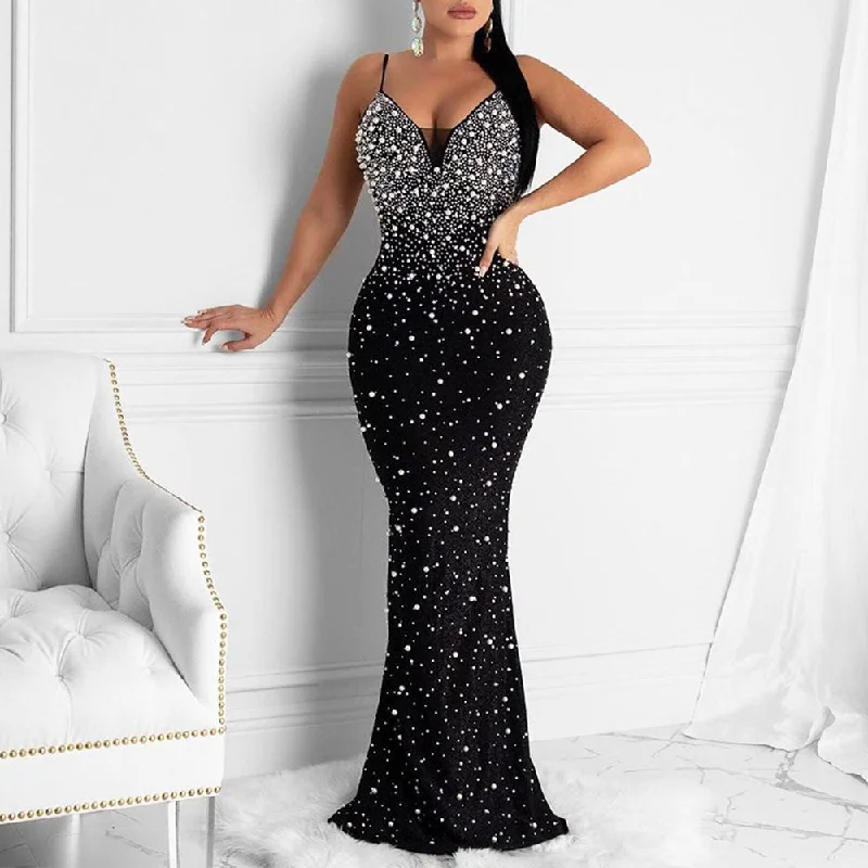 MALYBGG Fashion-Forward Rhinestone and Beaded Strappy Dress for a Sexy Look 6561LY