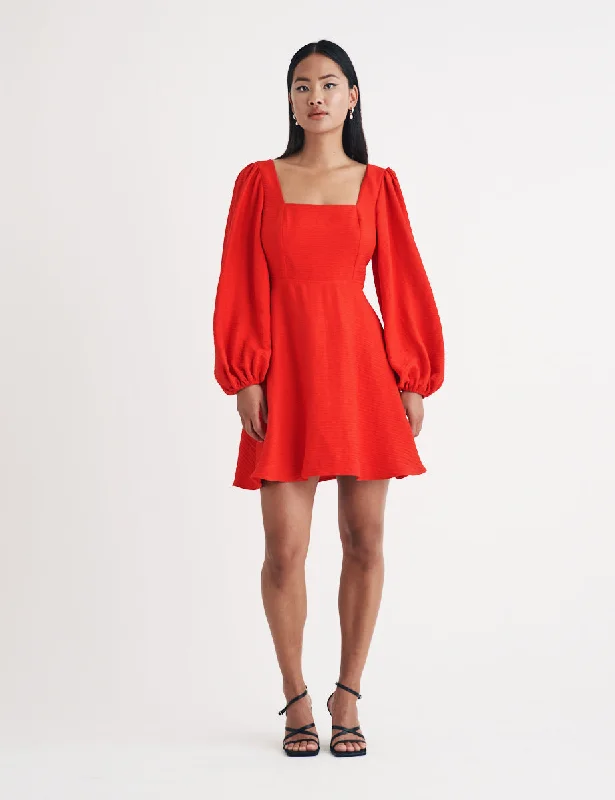 Red Balloon Sleeve Loredana Mini Dress