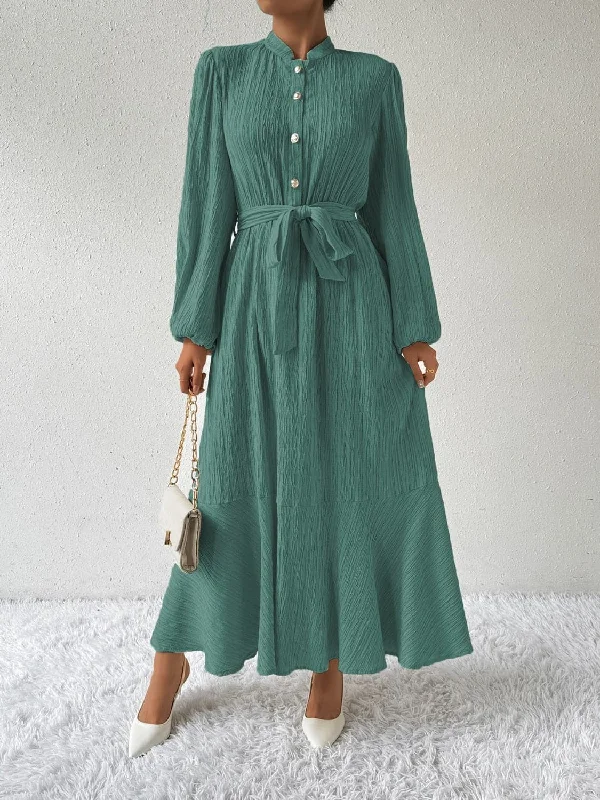 Chic tie-waist midi dress - long sleeve