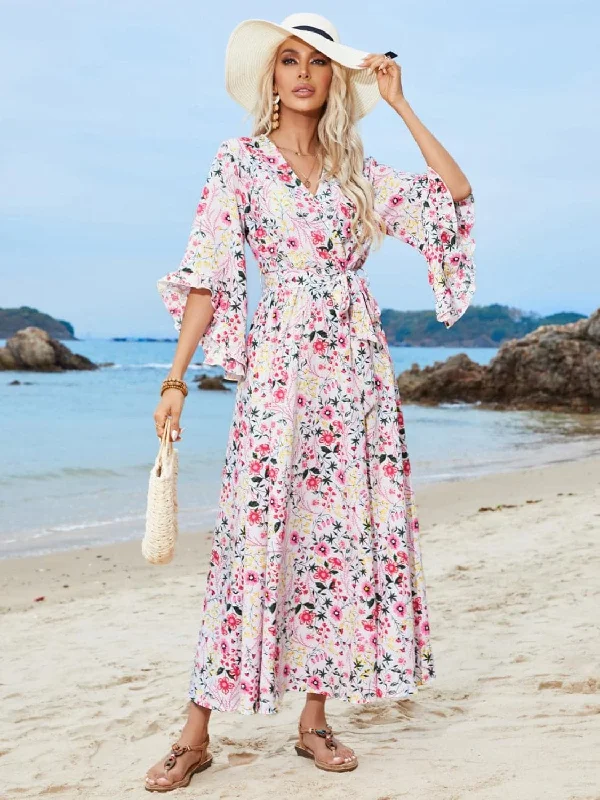 Chic midi dress with print & sleeves